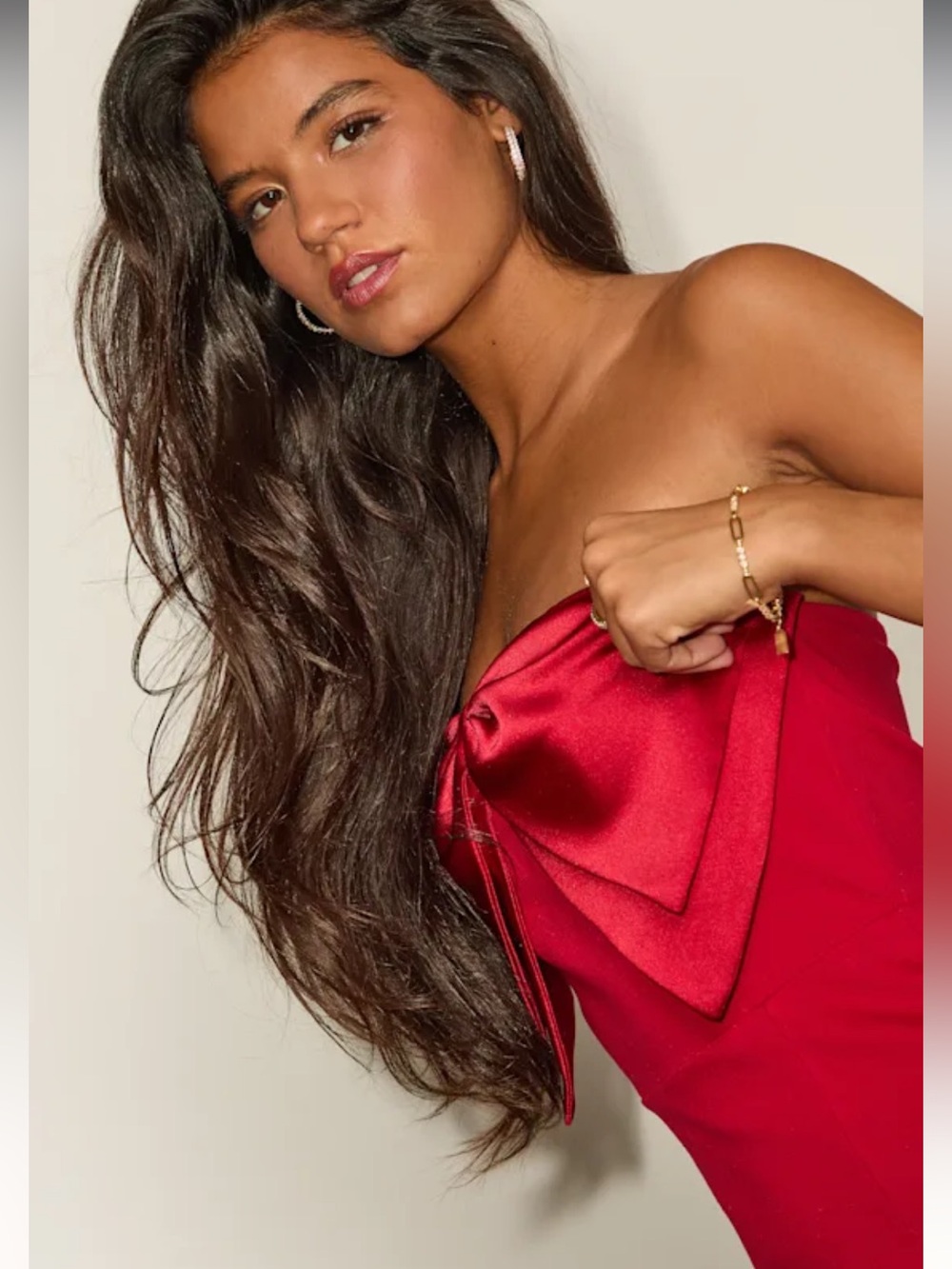 Lulus Bring The Poise Strapless Bow Mini Dress Red Basic Sleeved Size Small - Picture 5 of 7